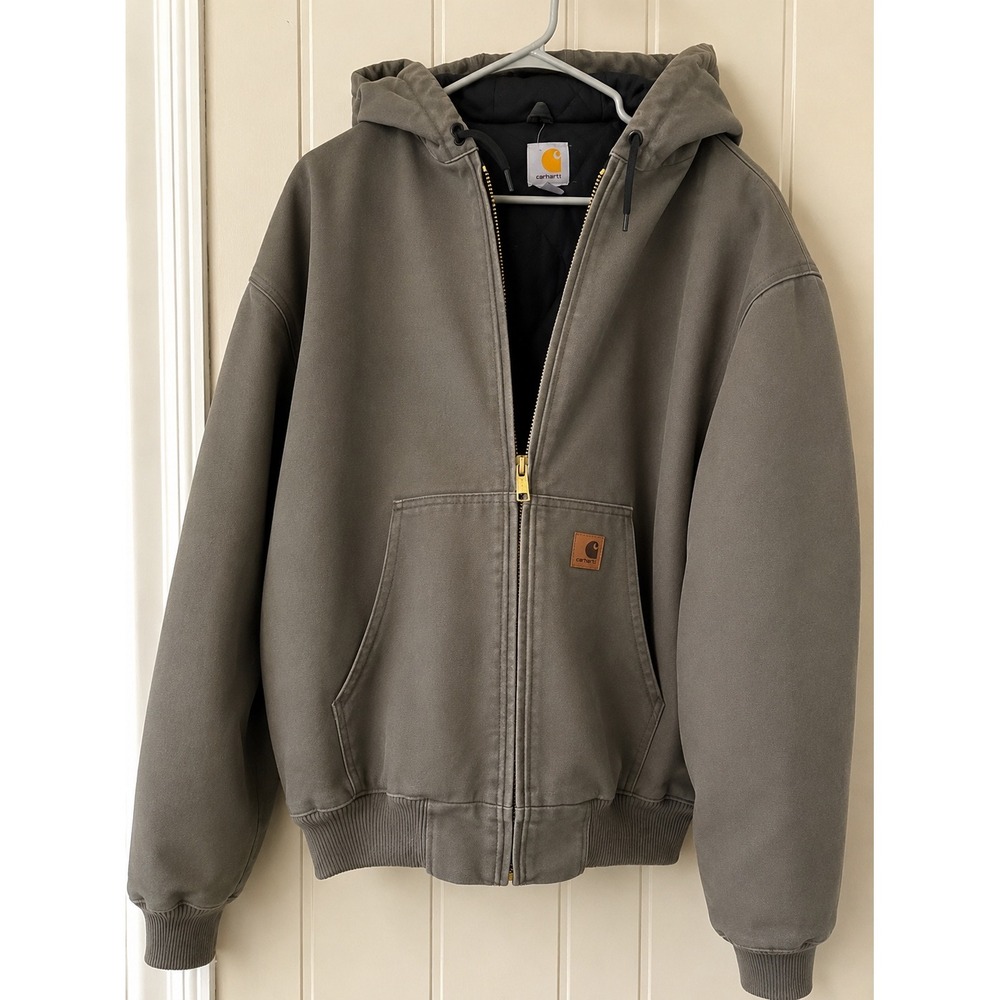 Carhartt Mens Gravel Gray Quilted Flannel Lined Duck Canvas Active Jacket 2XL